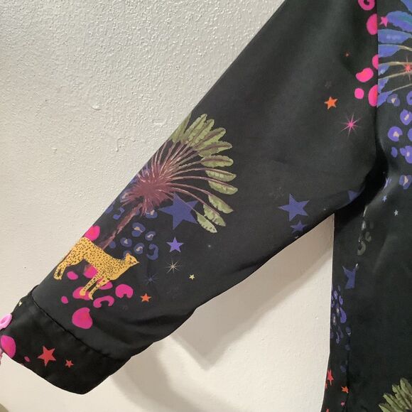 Vilagallo Artsy Wearable Art Black Graphic Leopard Midi Shirt Dress Size 4 - Picture 4 of 12